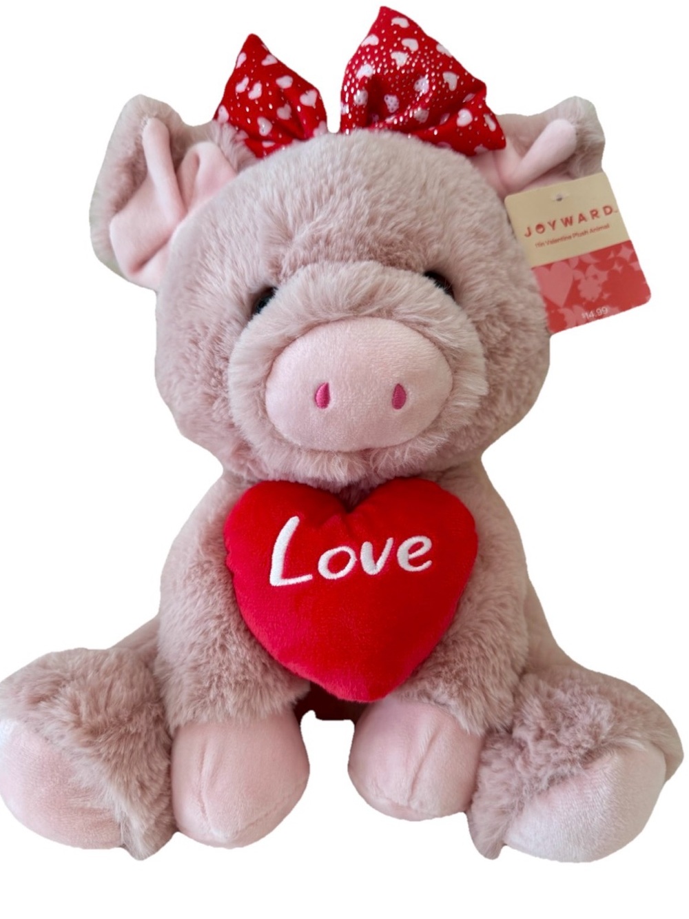 Pink Plush Pig with Red 'Love' Heart